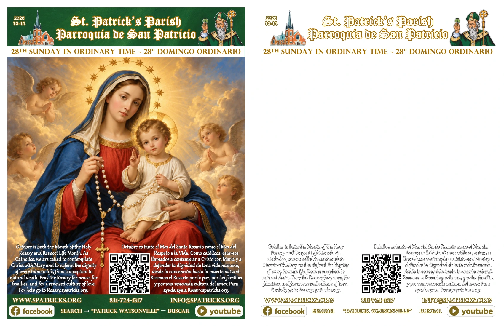 Full front page of the October 11 bulletin: original background on the left, prepared page with backgrounds removed on the right.